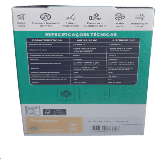 Exaustor Renovador De Ar Air'brise 80 Wdb 100mm P/ 5m² 220v