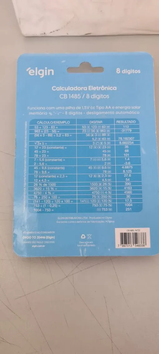 Calculadora de Bolso Preta 8 Digitos Solar CB1485 Elgin