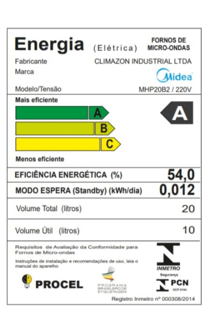 Micro-Ondas 20L Branco MasterCook Midea 220V MHP20B2